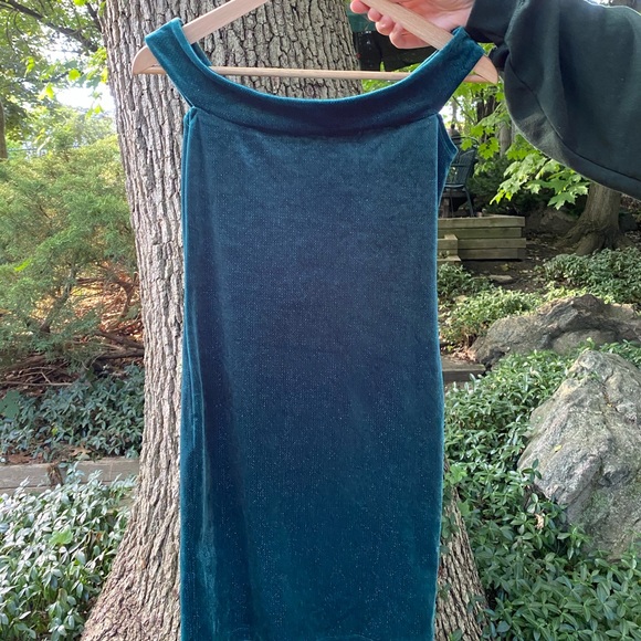 Forest Green Shimmer Velour Bodycon dress - Picture 2 of 5